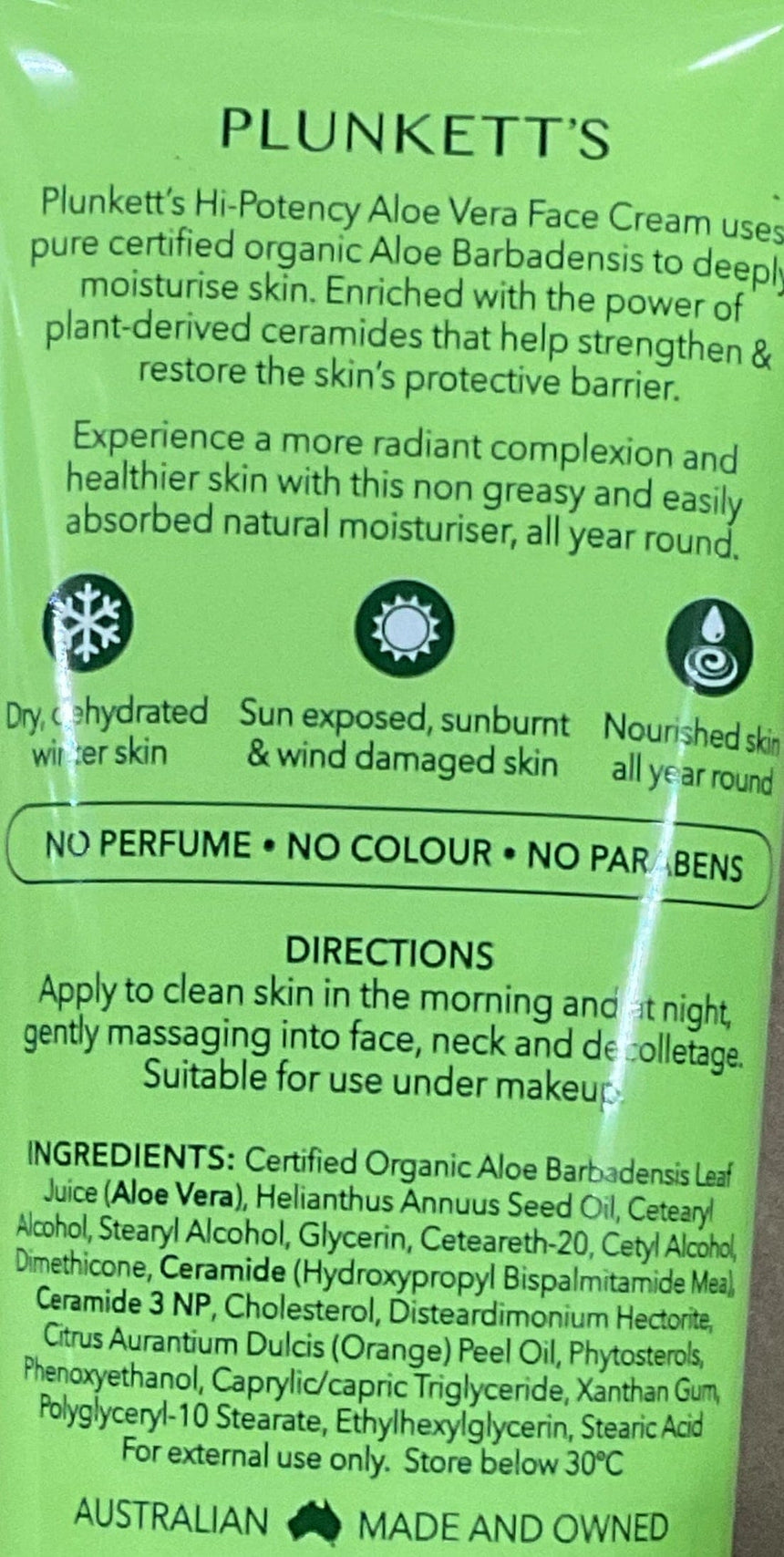 Plunkett's 有機蘆薈保濕面霜 Face Moisturisers Plunkett's 