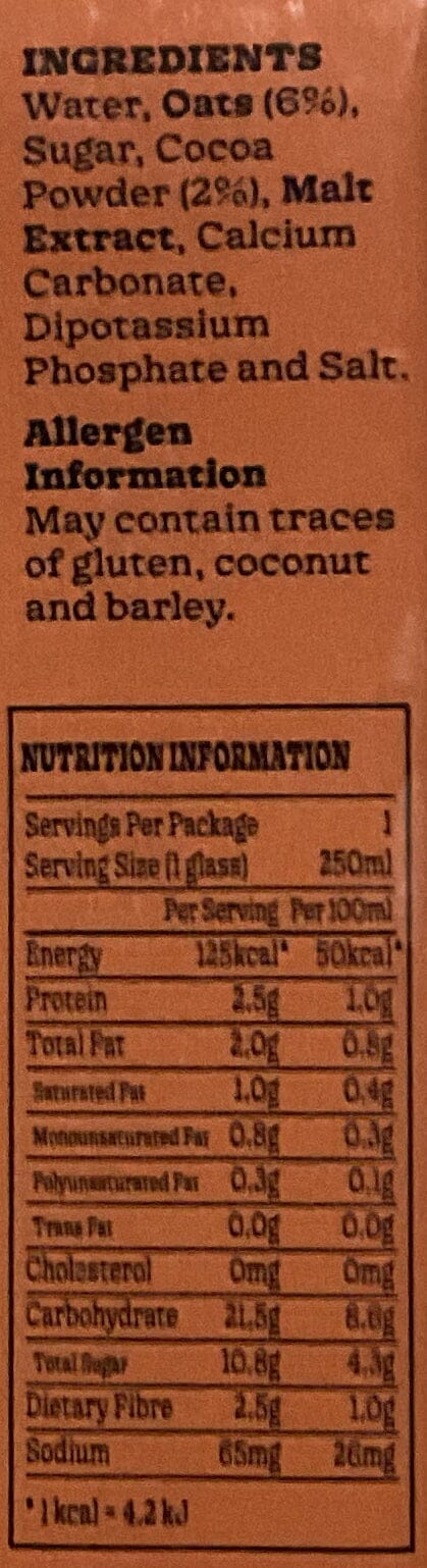 Oatbedient 朱古力燕麥奶 * Dairy Drinks Oatbedient 
