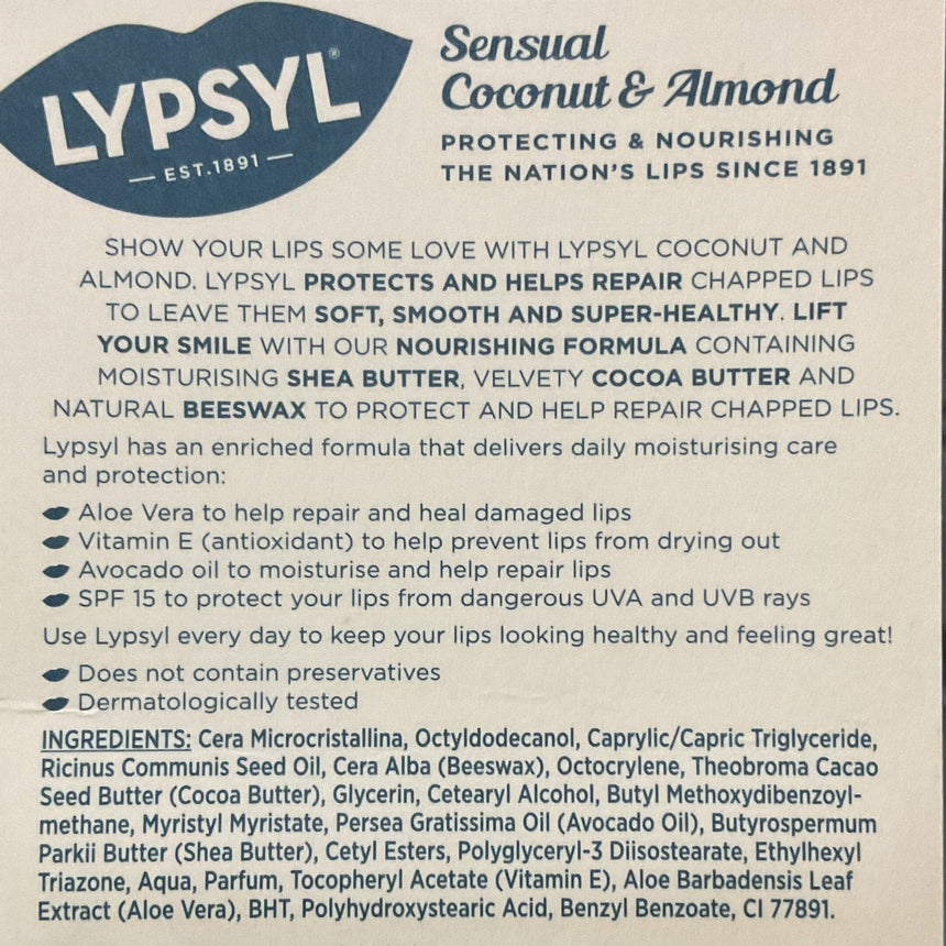 Lypsyl 椰子杏仁潤唇膏 Lip Care Lypsyl 