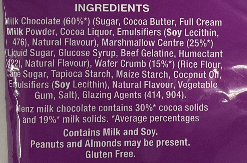 Menz 棉花糖威化朱古力 Chocolates Menz 