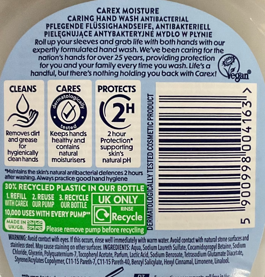 Cussons Carex 抗菌洗手液(保濕)