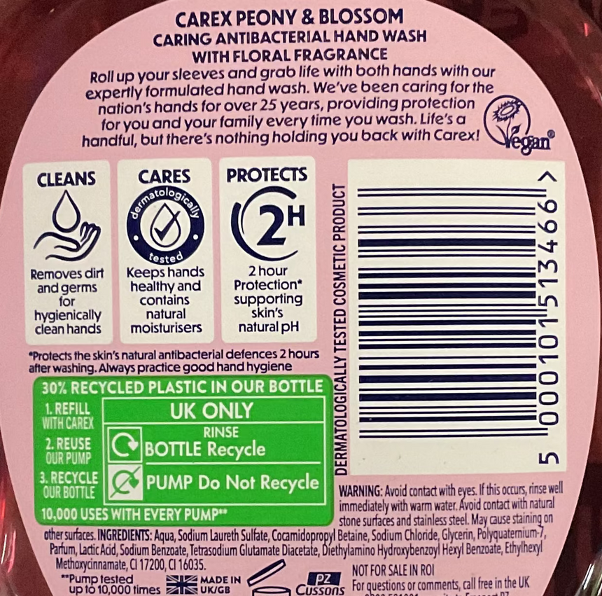 Cussons Carex 抗菌洗手液(牡丹)