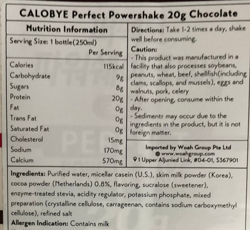 Calobye 朱古力味蛋白奶昔 *