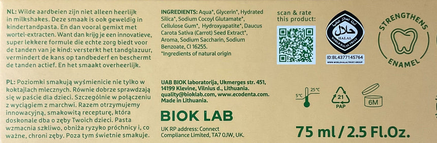 Ecodenta 無氟兒童草莓牙膏 Oral Care Ecodenta 